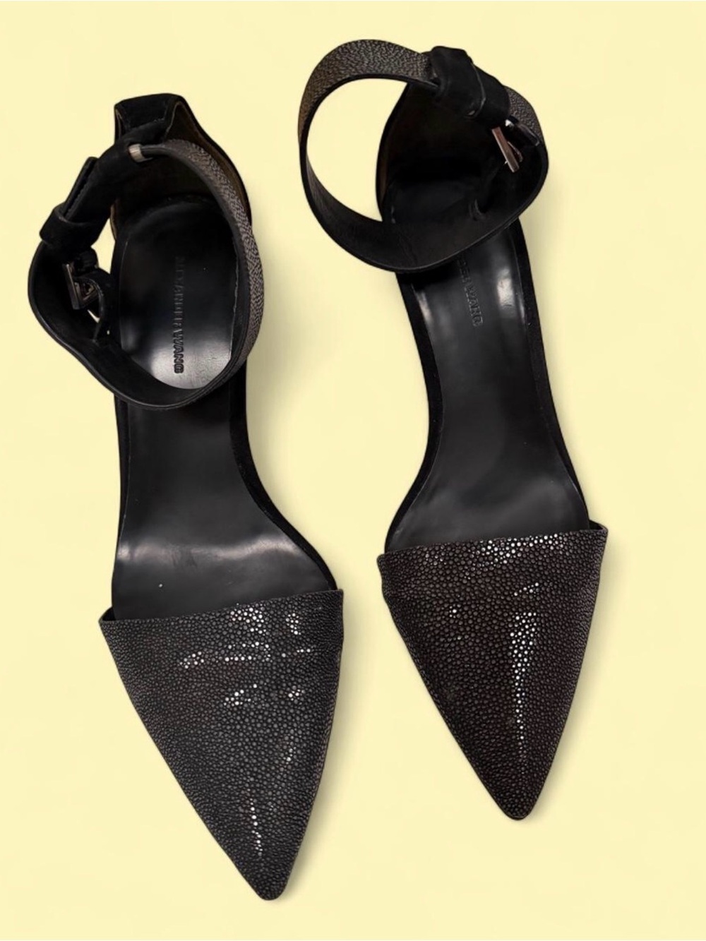Alexander Wang Black Pointed-Toe Ankle-Strap Heels